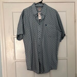 Cinch Men's Teal Checkered Button Down Shirt